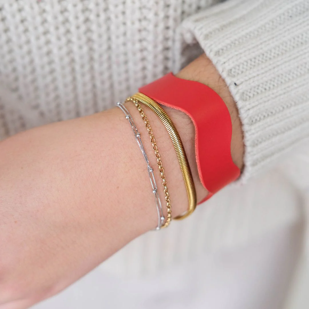 Crimson Squiggle Leather Cuff Bracelet