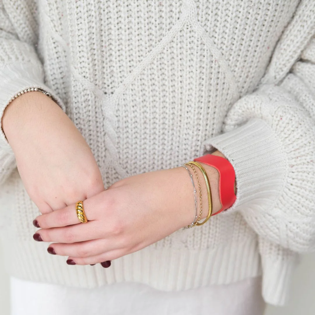 Crimson Squiggle Leather Cuff Bracelet - Image 2