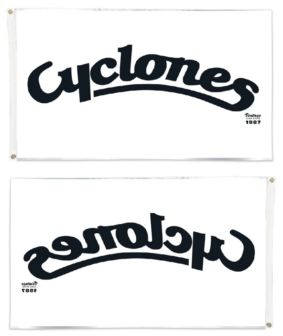 Cyclones Script Logo 3x5 White Flag