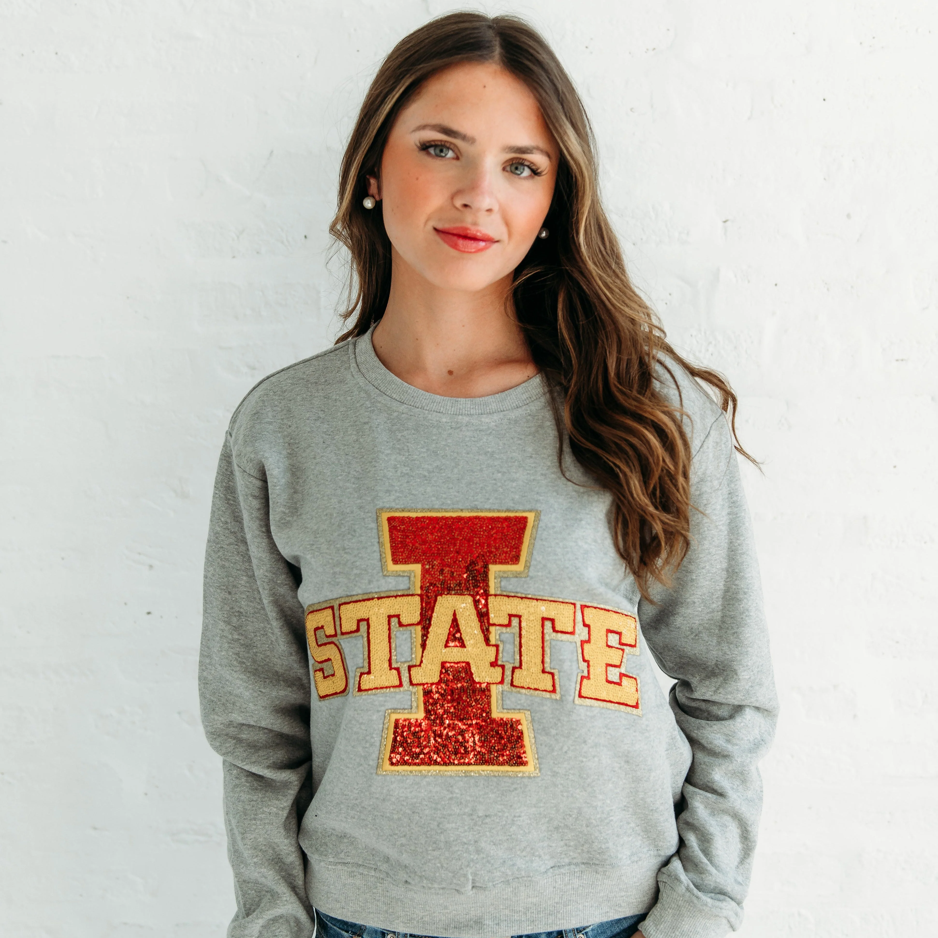 Iowa State Logo Sequin Women's Crewneck - Image 3