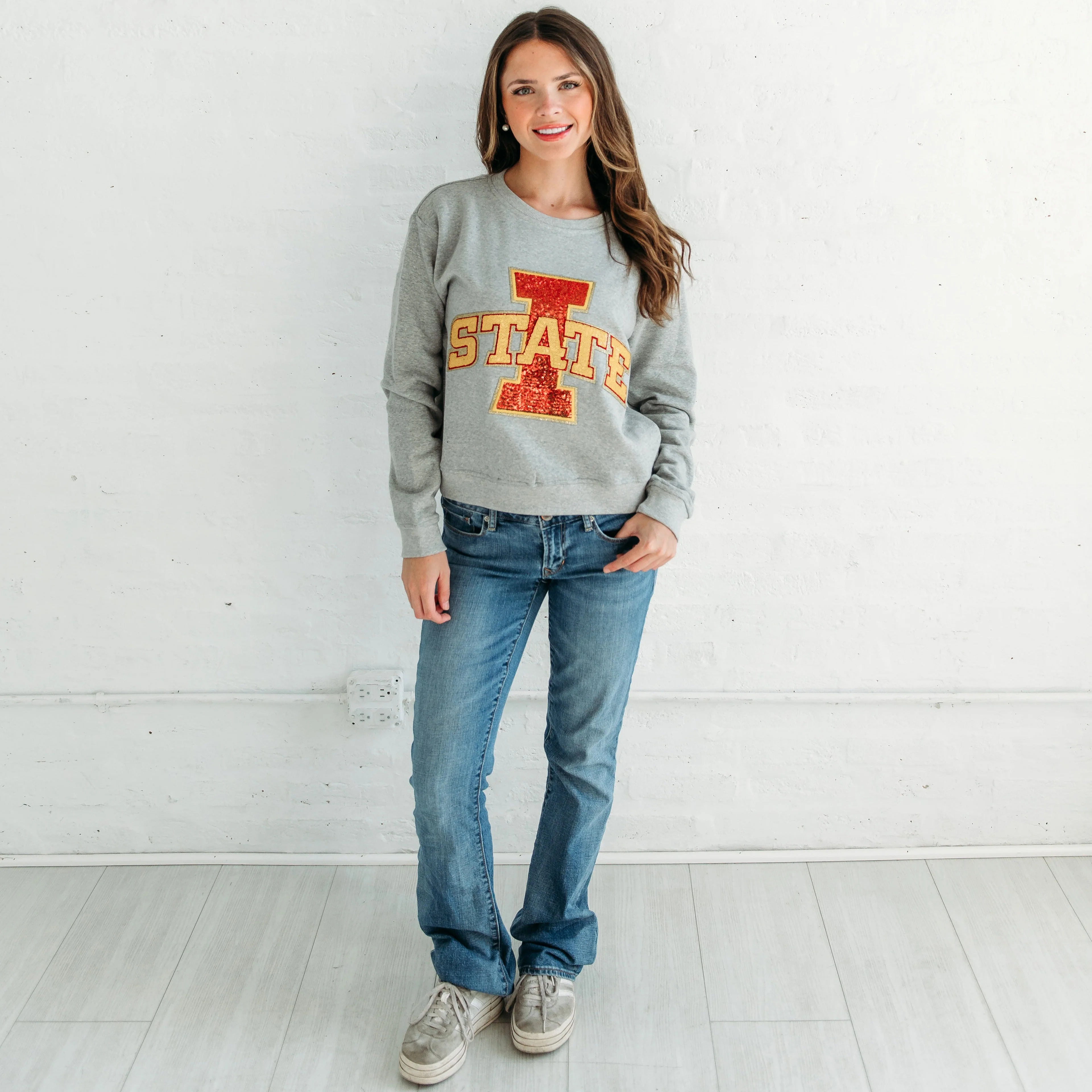 Iowa State Logo Sequin Women's Crewneck - Image 4