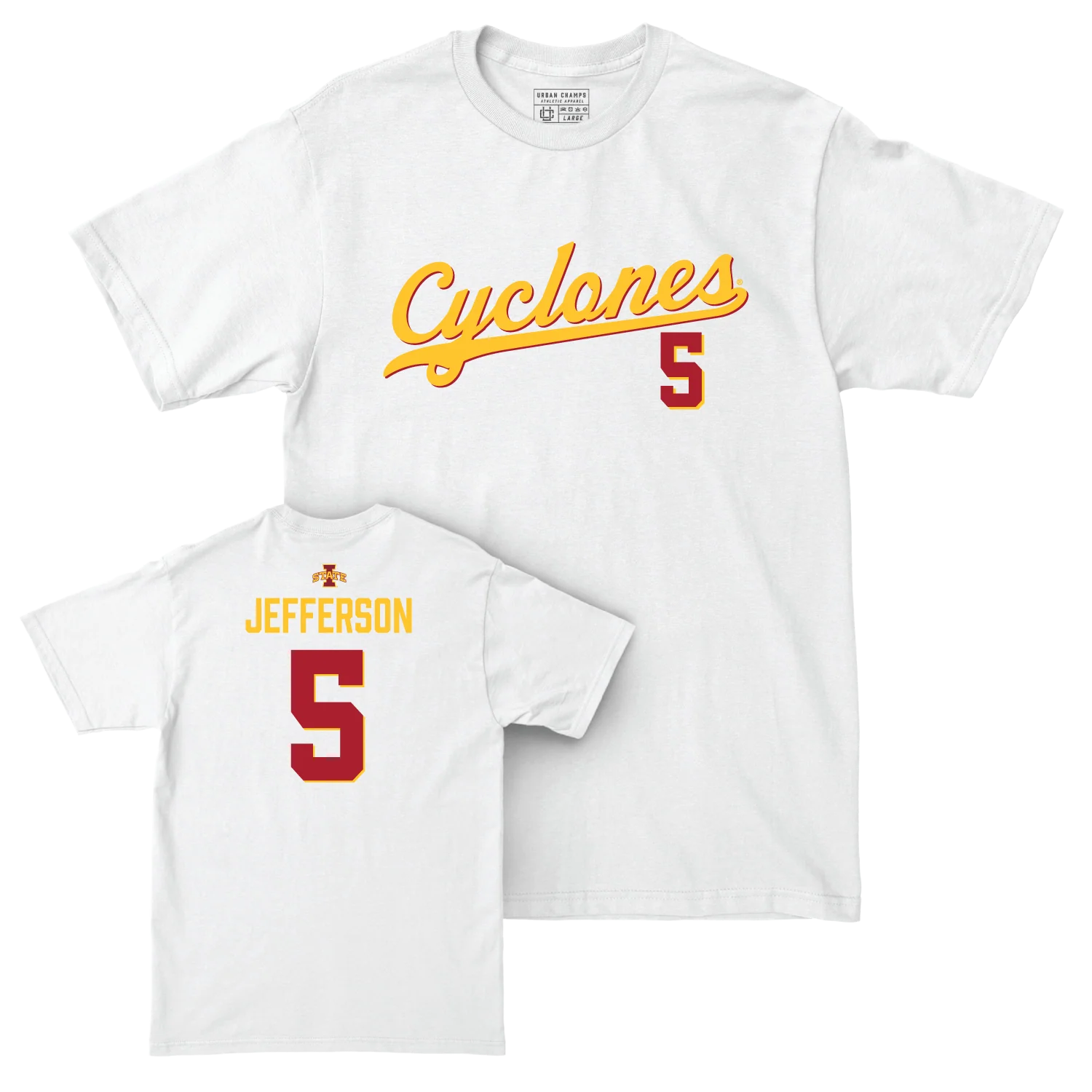 Iowa State Men's Basketball White Script Comfort Colors Tee - Joshua Jefferson | #5