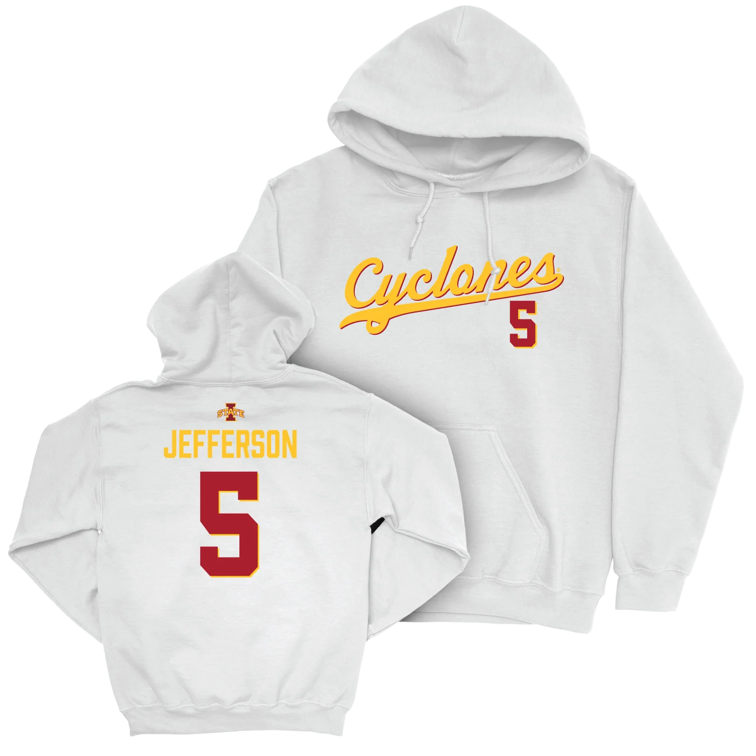 Iowa State Men's Basketball White Script Hoodie - Joshua Jefferson | #5